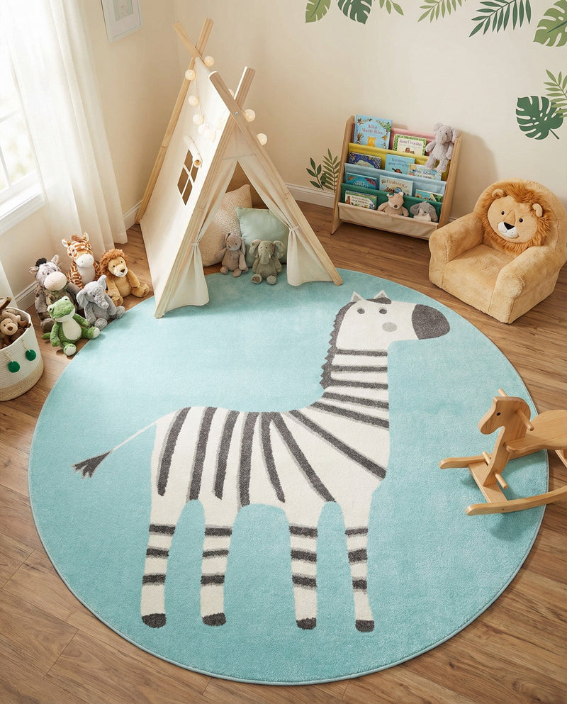 Wonder Tykes Collection Area Rug -  Vibrant Round Teal  lifestyle 41