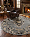 Tabriz Tapestry Collection Area Rug - Azerbaijan (Gray) Round Gray  lifestyle 32
