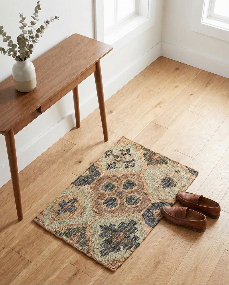 Benares Handwoven Jute Collection Area Rug - Ganges Rectangle Blue and Green  lifestyle 7