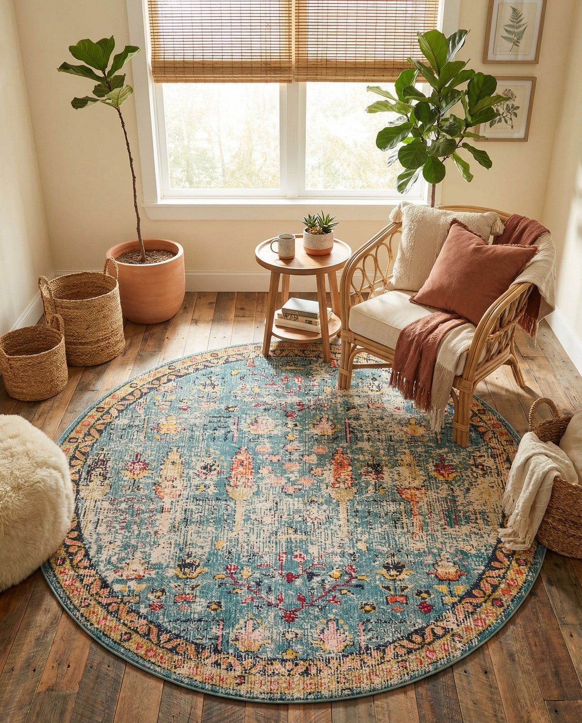 Sierra Collection Area Rug -  Shasta Round Blue  lifestyle 121