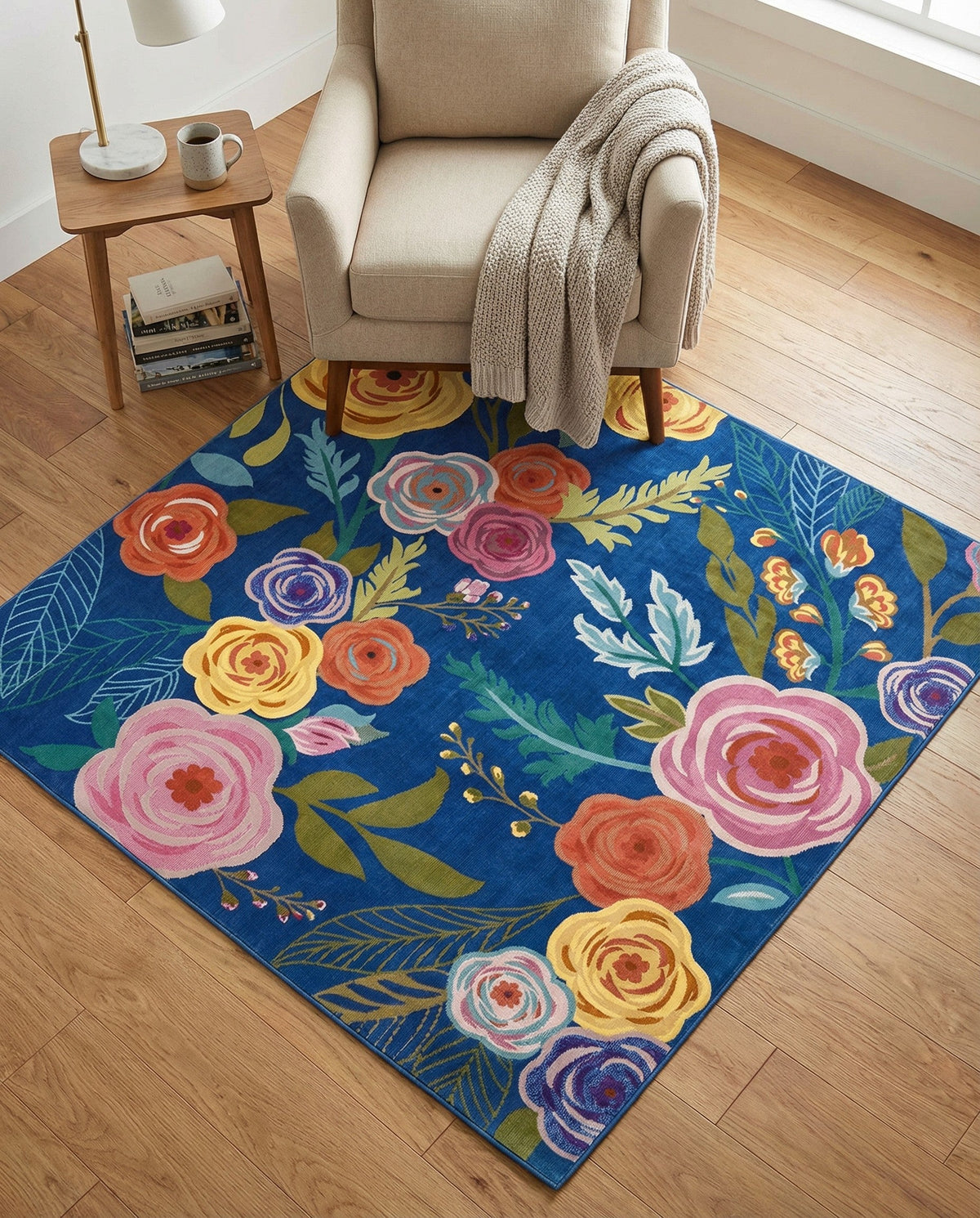 Meadow Breeze Collection Area Rug -  Petal Square Blue  lifestyle 228