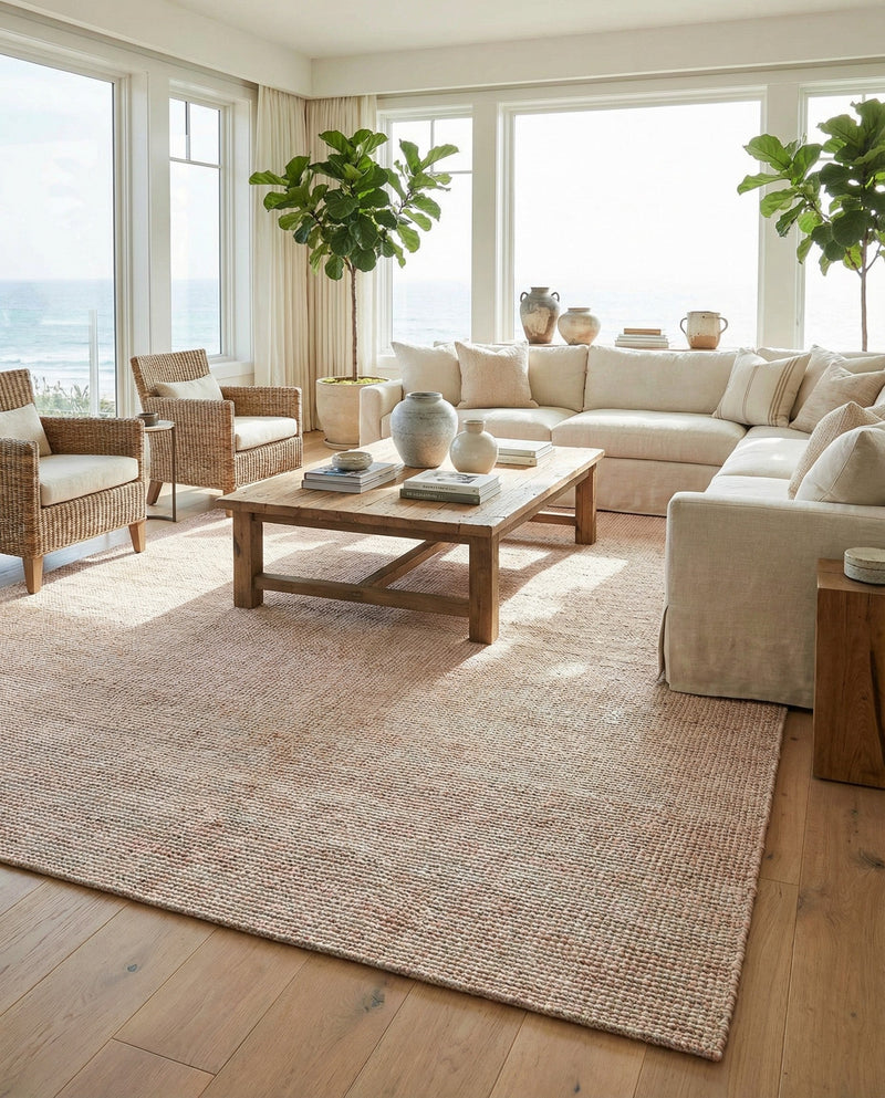 Coastal Haven Striped Jute Collection Area Rug - Marina Rectangle Pink and Gray  lifestyle 6