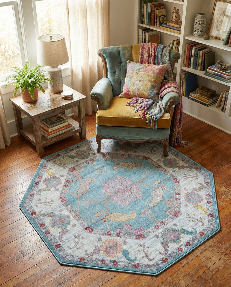 Arcadia Rugs Collection Area Rug - Eden (Aqua and Blue) Octagon Aqua and Blue  lifestyle 74