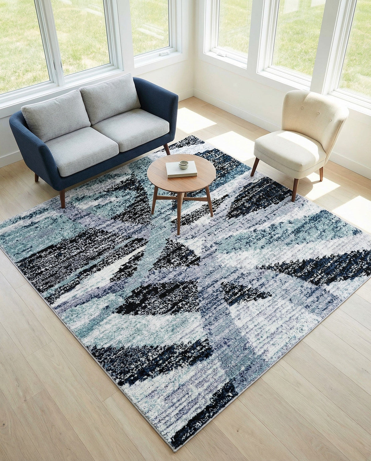 Santa Fe Trails Collection Area Rug -  Navajo Square Gray and Ivory  lifestyle 54