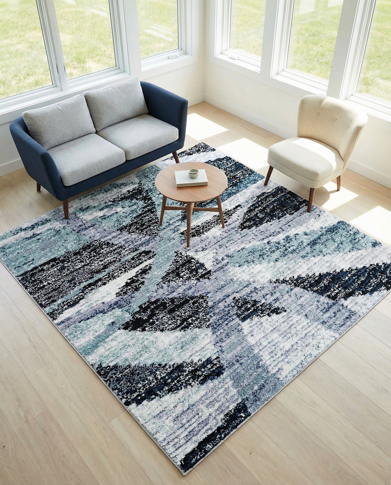 Santa Fe Trails Collection Area Rug -  Navajo Square Gray and Ivory  lifestyle 54
