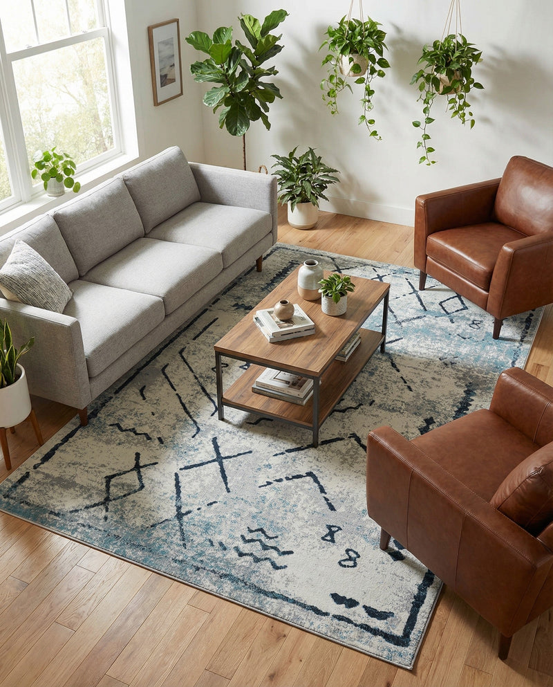 Aegean Elegance Washables Collection Area Rug - Santorini Rectangle Ivory Gray  lifestyle 57