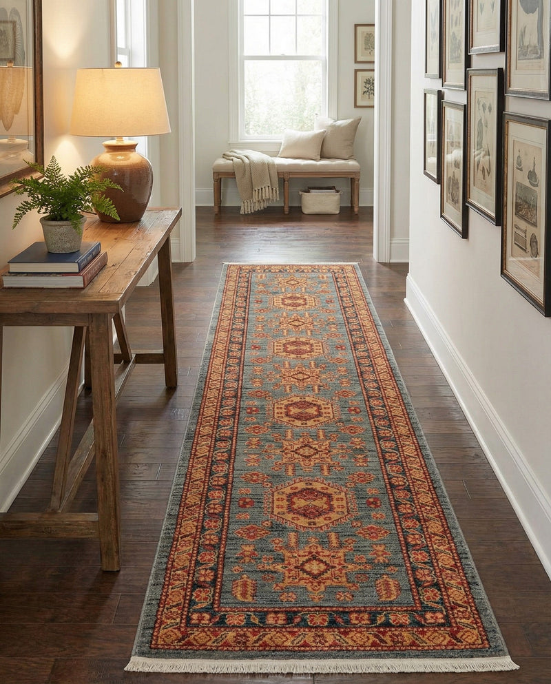 Persian Elegance Collection Area Rug -  Bushehr Runner Light Blue  lifestyle 54
