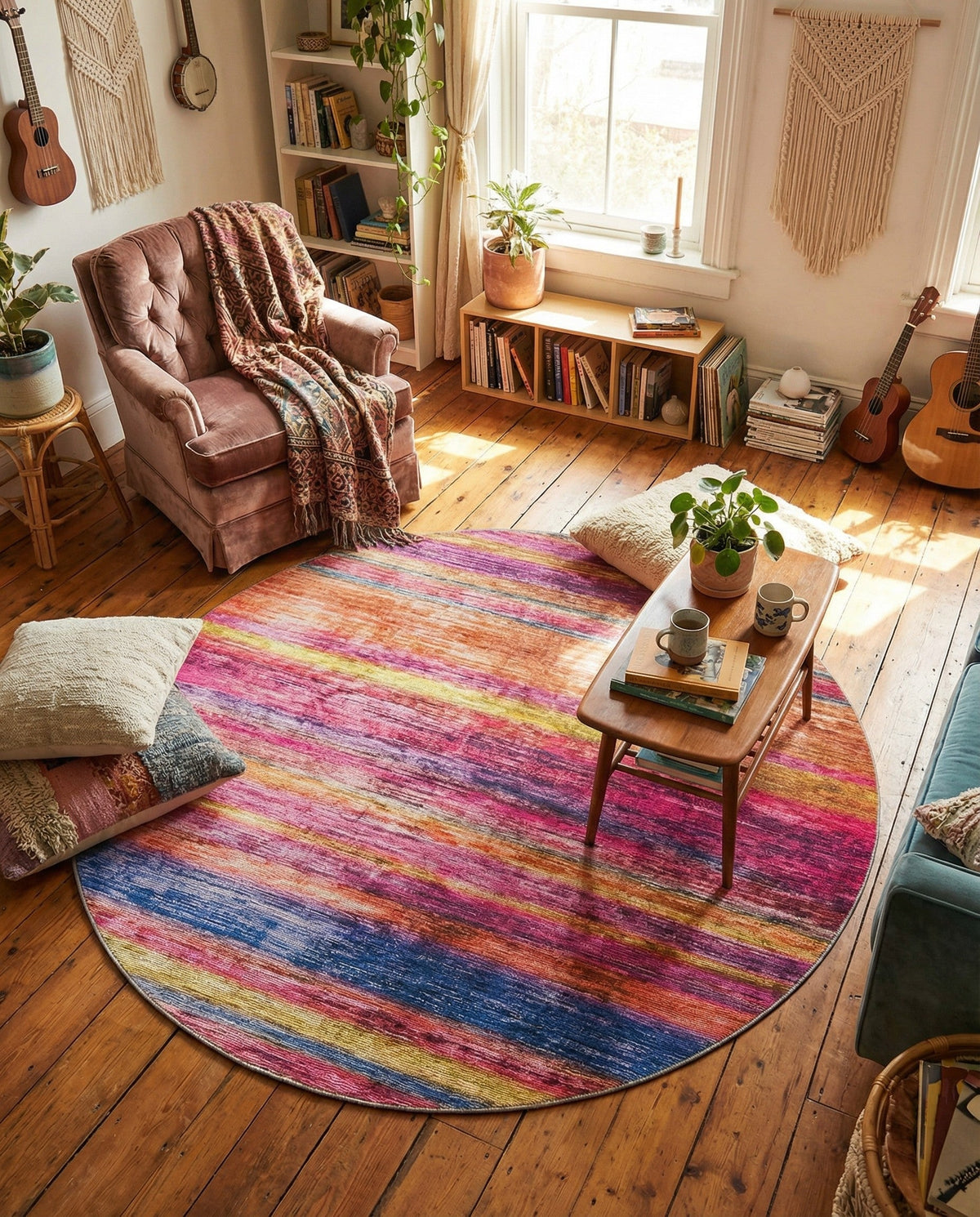 Sahara Essence Collection Area Rug - Oasis (Multi) Round Multi  lifestyle 80