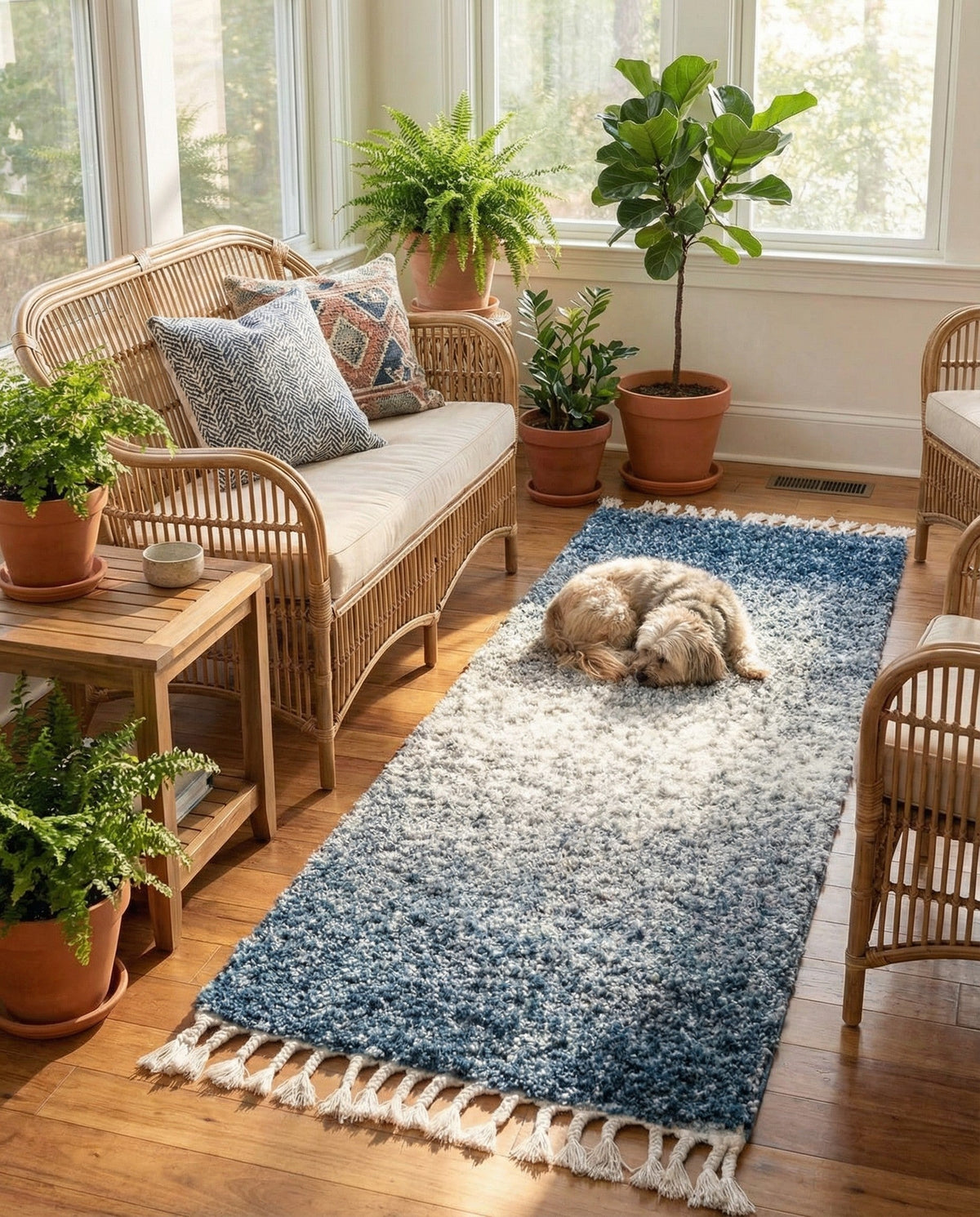 Cozy Cove Shag Collection Area Rug -  Lagoon Runner Blue  lifestyle 94