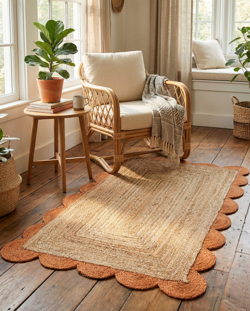 Serenity Braided Jute Collection Area Rug - Seaside Rectangle Natural and Terracotta  lifestyle 32
