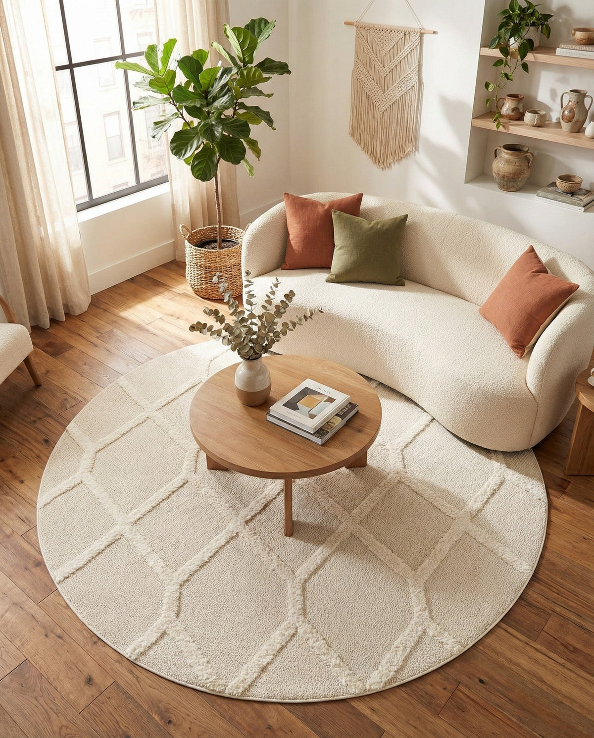 Sahara Chic Collection Area Rug -  Tuareg Round Ivory  lifestyle 86
