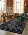 Hollywood Luxe Collection Area Rug -  Beverly (Navy Blue Gold) Rectangle Navy Blue Gold  lifestyle 13