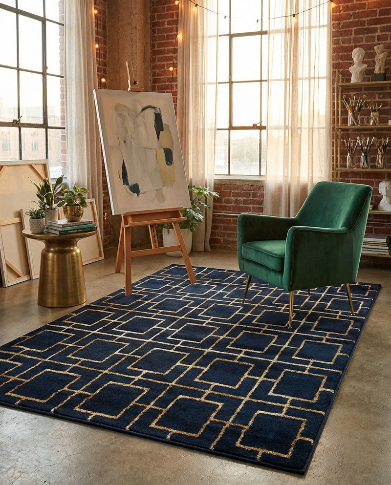 Hollywood Luxe Collection Area Rug -  Beverly (Navy Blue Gold) Rectangle Navy Blue Gold  lifestyle 13