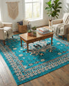 Tabriz Tapestries Collection Area Rug - Azerbaijan (Turquoise) Square Turquoise  lifestyle 28