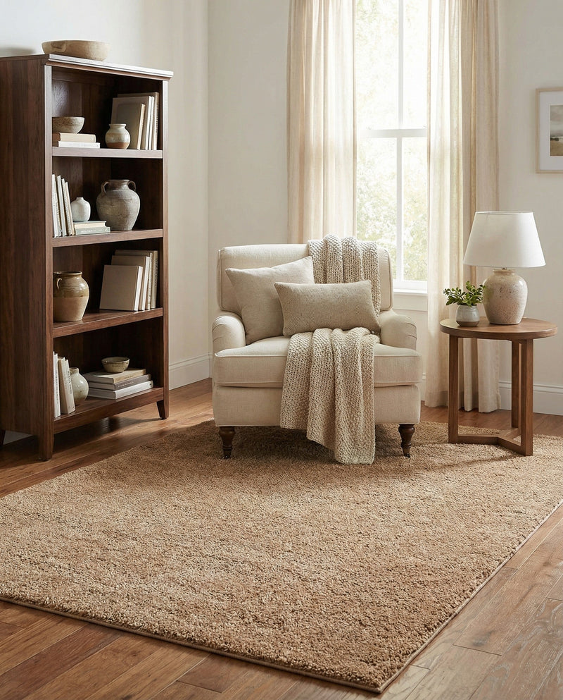Solid Shag Seaside Collection Area Rug - Azure Cove (Light Brown) Rectangle Light Brown  lifestyle 4
