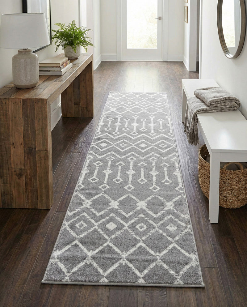 Marrakech Lattice Collection Area Rug - Medina (Gray) Runner Gray  lifestyle 47