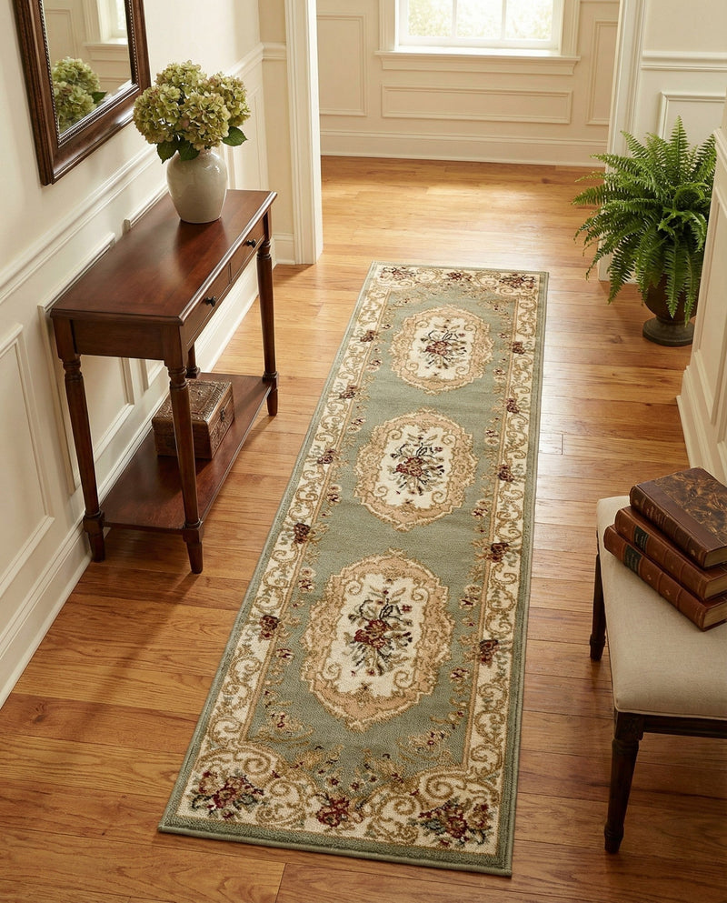 Versailles Elegance Collection Area Rug -  Louveciennes (Green) Runner Green  lifestyle 53