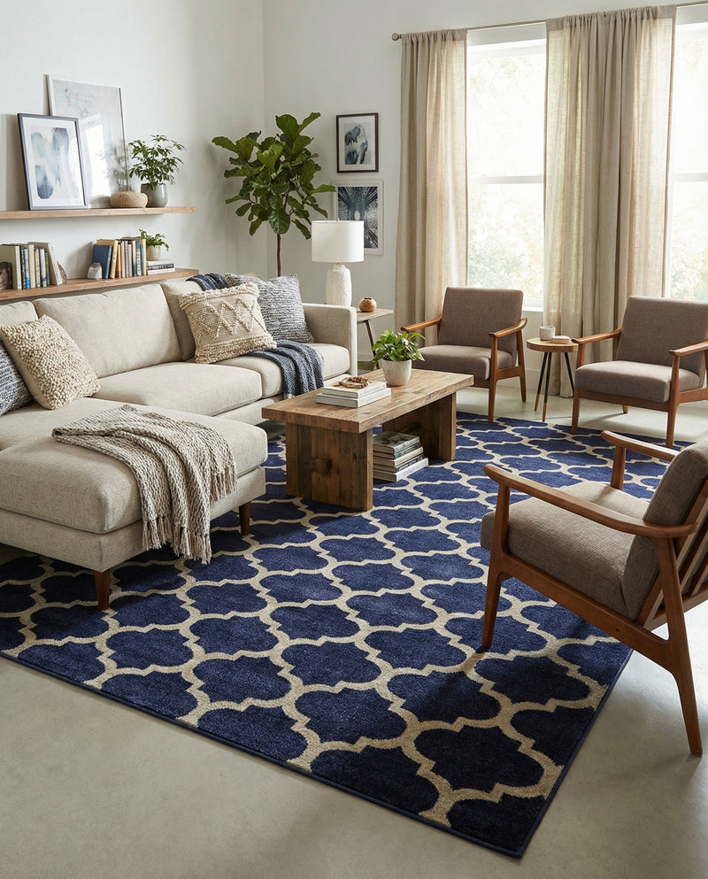 Lattice Gardens Collection Area Rug -  Bloomfield (Dark Blue) Rectangle Dark Blue  lifestyle 22