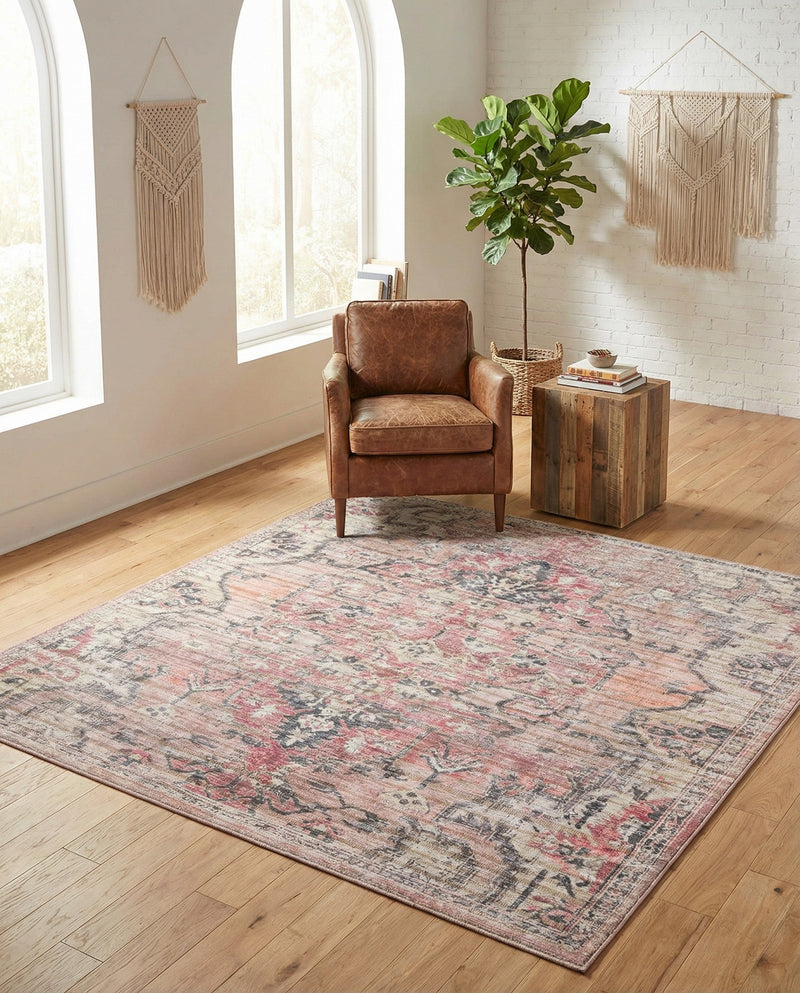 Vintage Memories Collection Area Rug - Echoes Square Beige pink  lifestyle 80