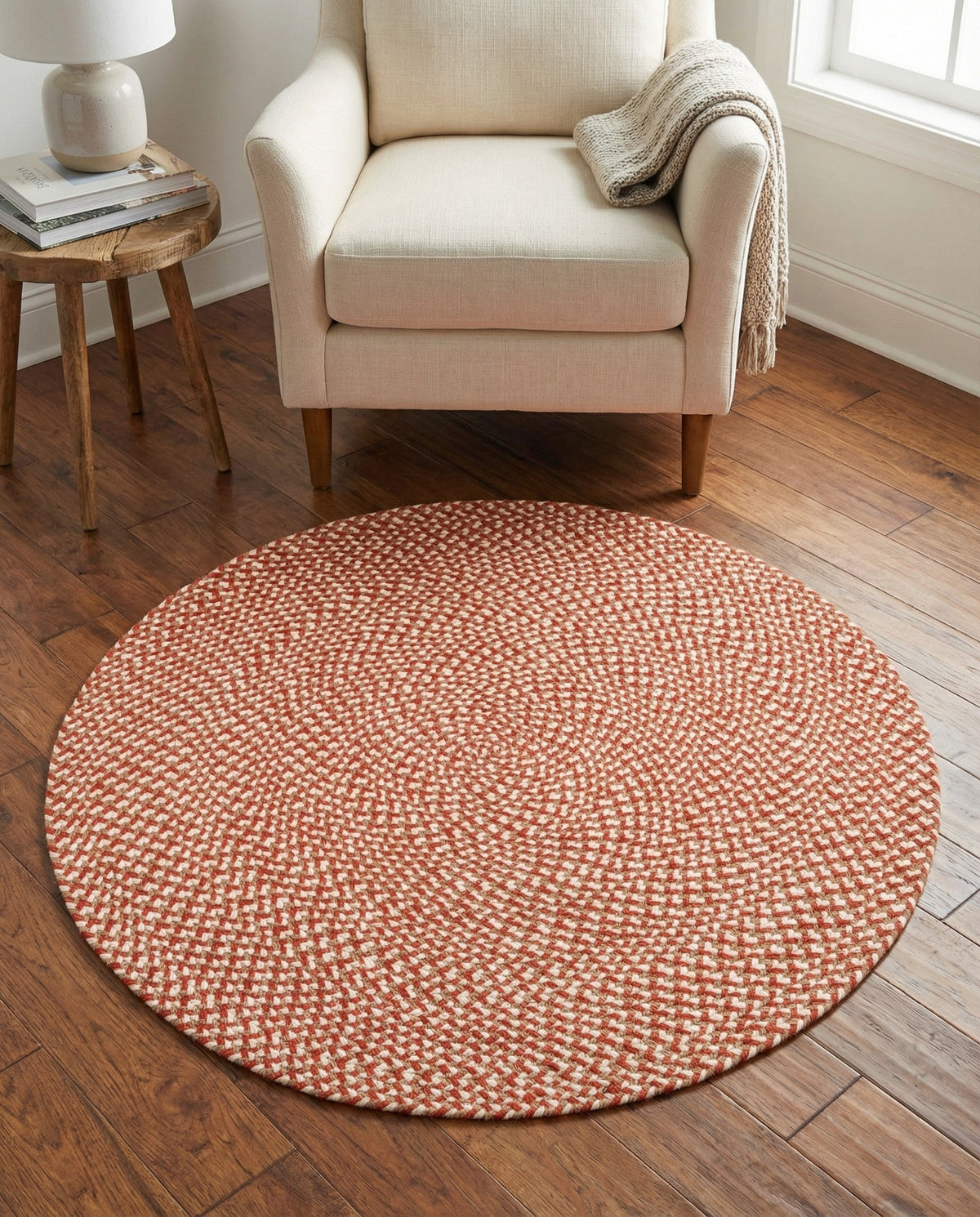 Highland Woven Jute Collection Area Rug - Glenmore (Rust Red) Round Rust Red  lifestyle 62