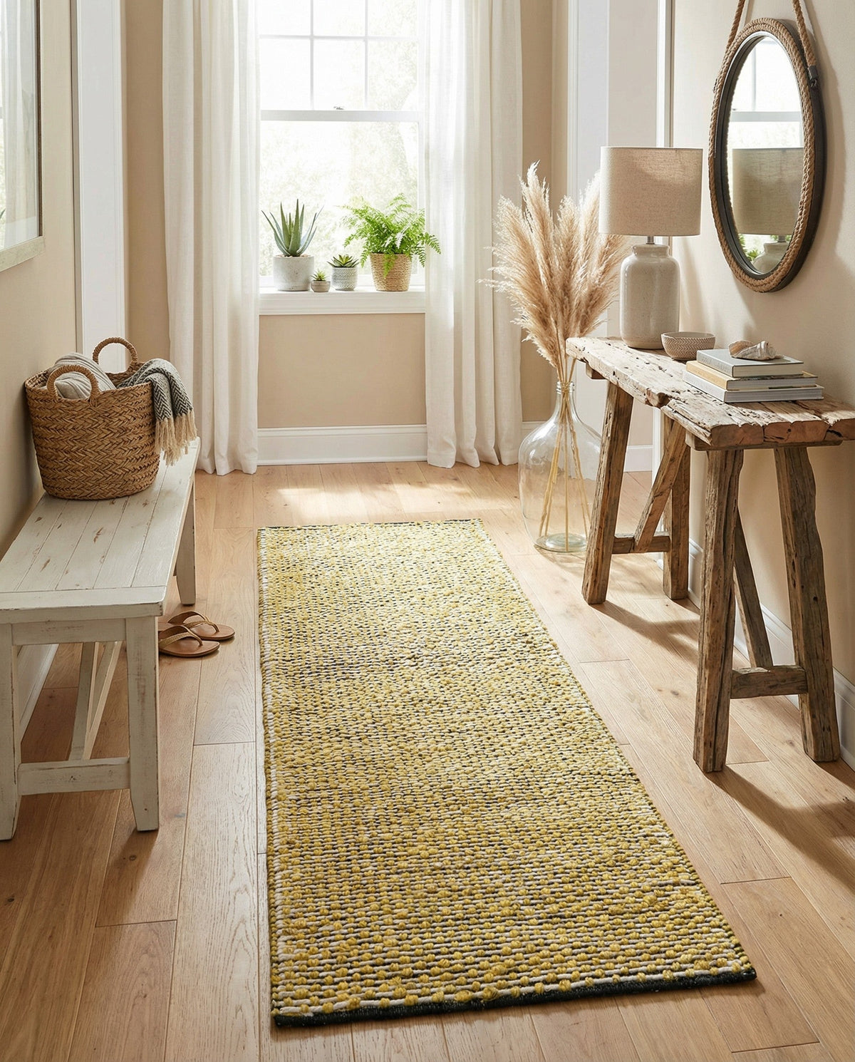 Coastal Haven Striped Jute Collection Area Rug - Marina Runner Yellow and Navy  lifestyle 69