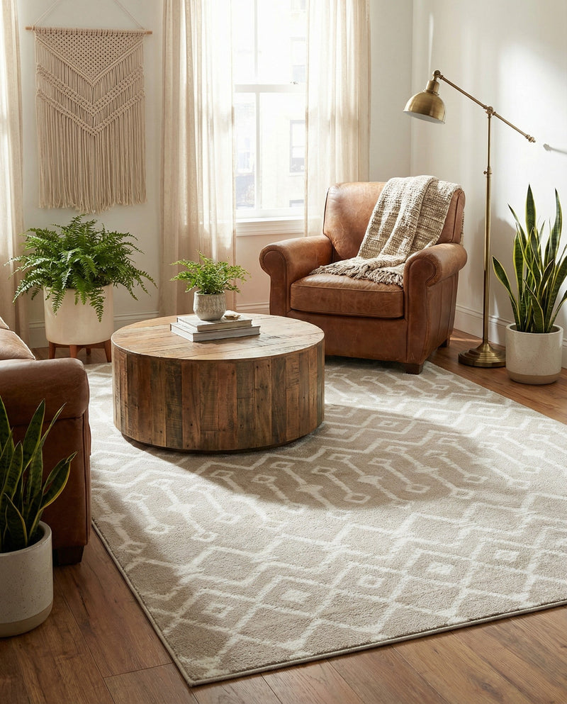 Marrakech Lattice Collection Area Rug - Medina (Beige) Rectangle Beige  lifestyle 24