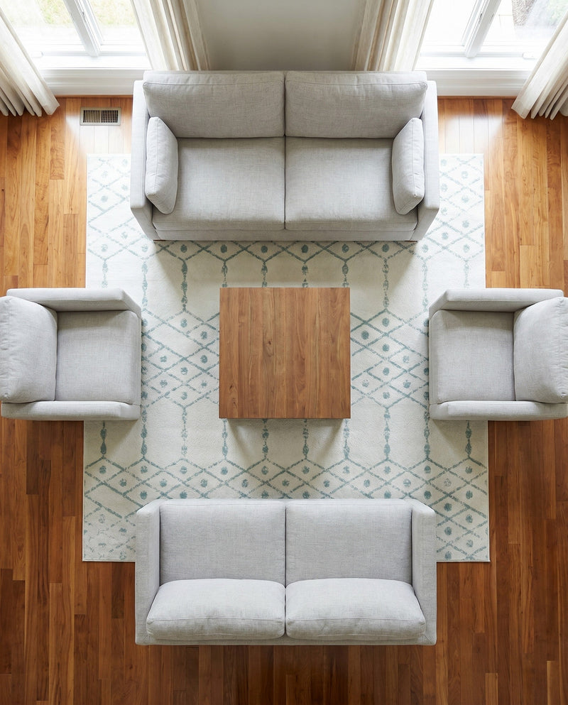 Marrakesh Lattice Collection Area Rug - Casablanca (Ivory Aqua) Square Ivory Aqua  lifestyle 38