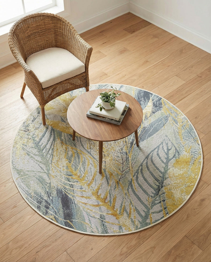 Seaside Blooms Collection Area Rug -  Blossom Round Gray Ivory Yellow  lifestyle 77