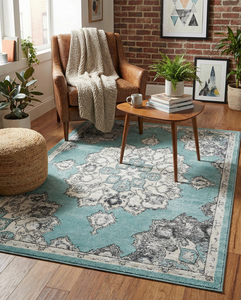 Beverly Grove Collection Area Rug - Melrose (Aqua) Rectangle Aqua  lifestyle 7