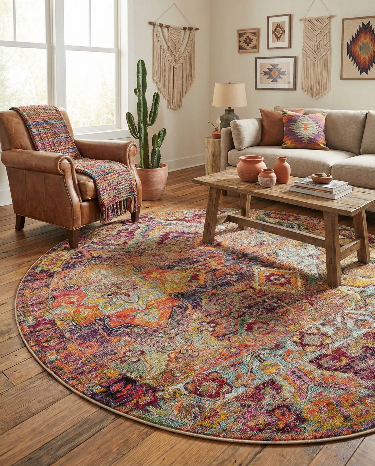 Sierra Collection Area Rug -  Catalina Round Multi  lifestyle 55