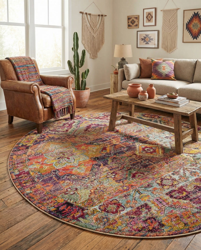 Sierra Collection Area Rug -  Catalina Round Multi  lifestyle 55