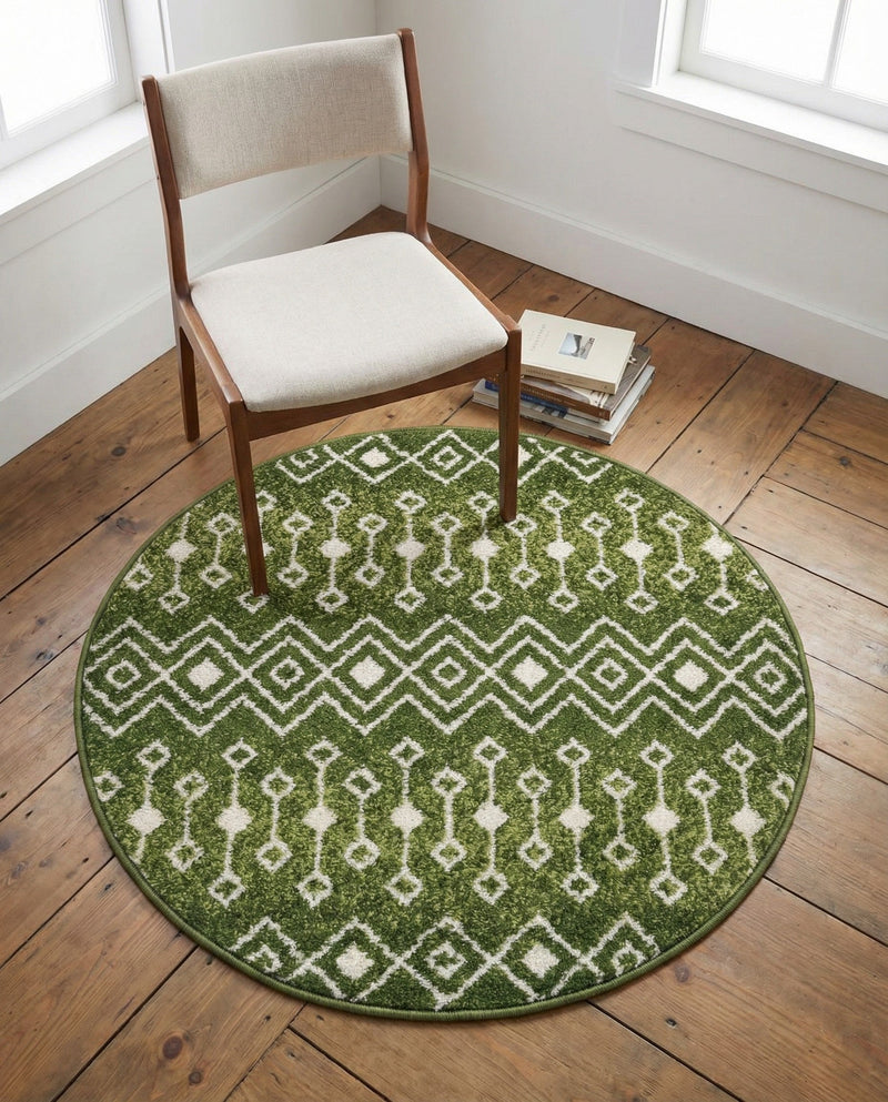 Mediterranean Lattice Collection Area Rug - Santorini (Green) Round Green  lifestyle 65