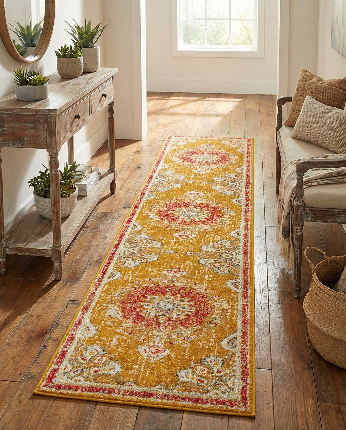 Brighton Terrace Collection Area Rug - Hove (Gold) Runner Gold  lifestyle 128