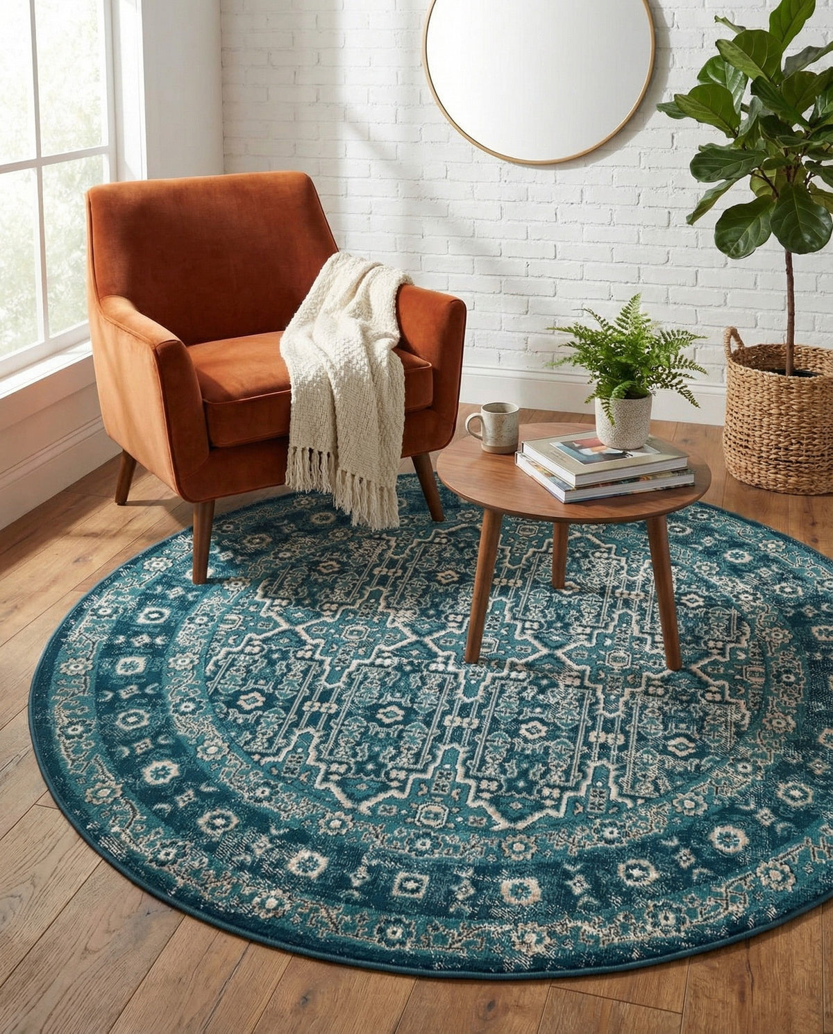 Geneva Terrace Collection Area Rug -  Nyon Round Blue  lifestyle 80