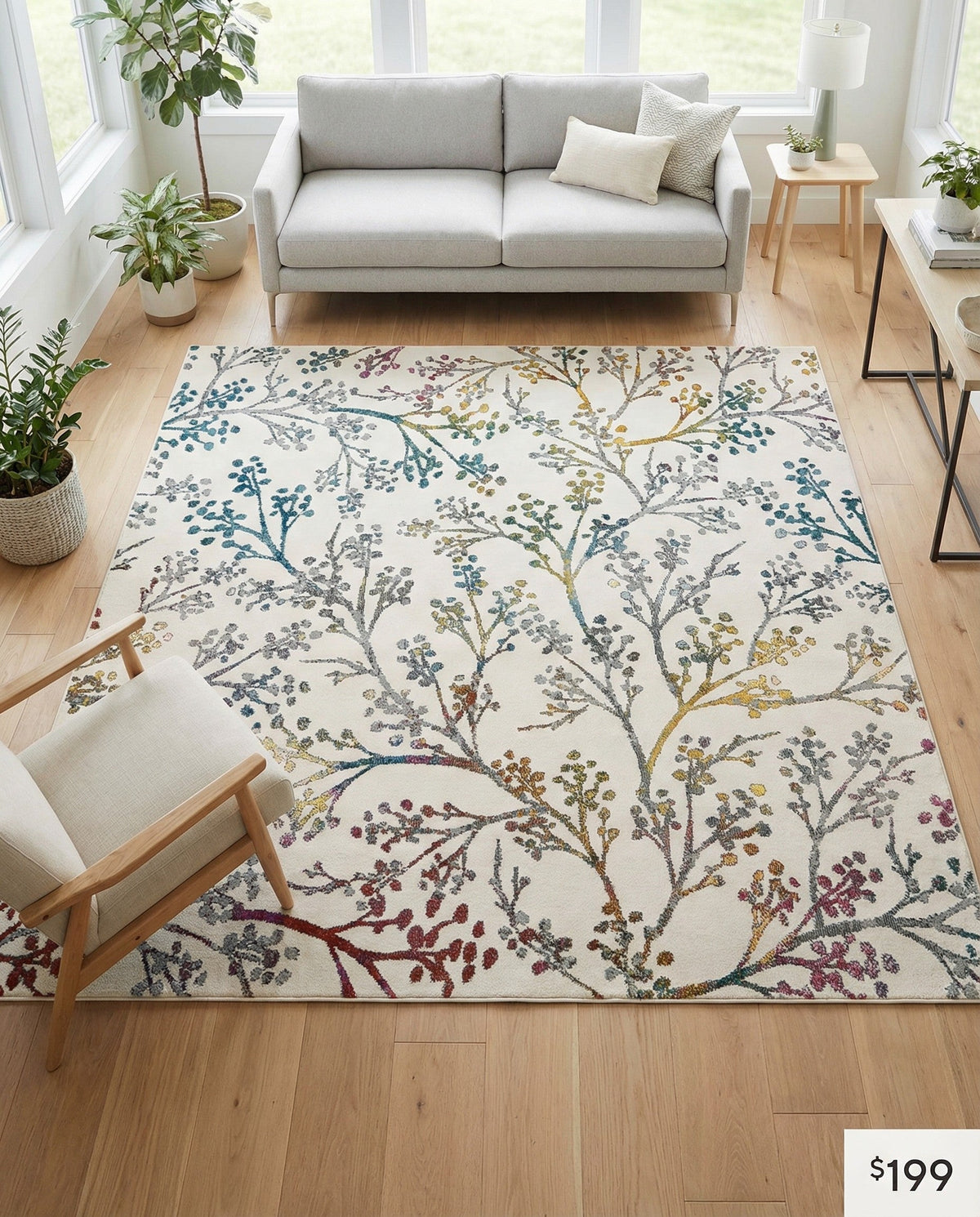 Meadow Breeze Collection Area Rug -  Sunbeam Square Ivory  lifestyle 124