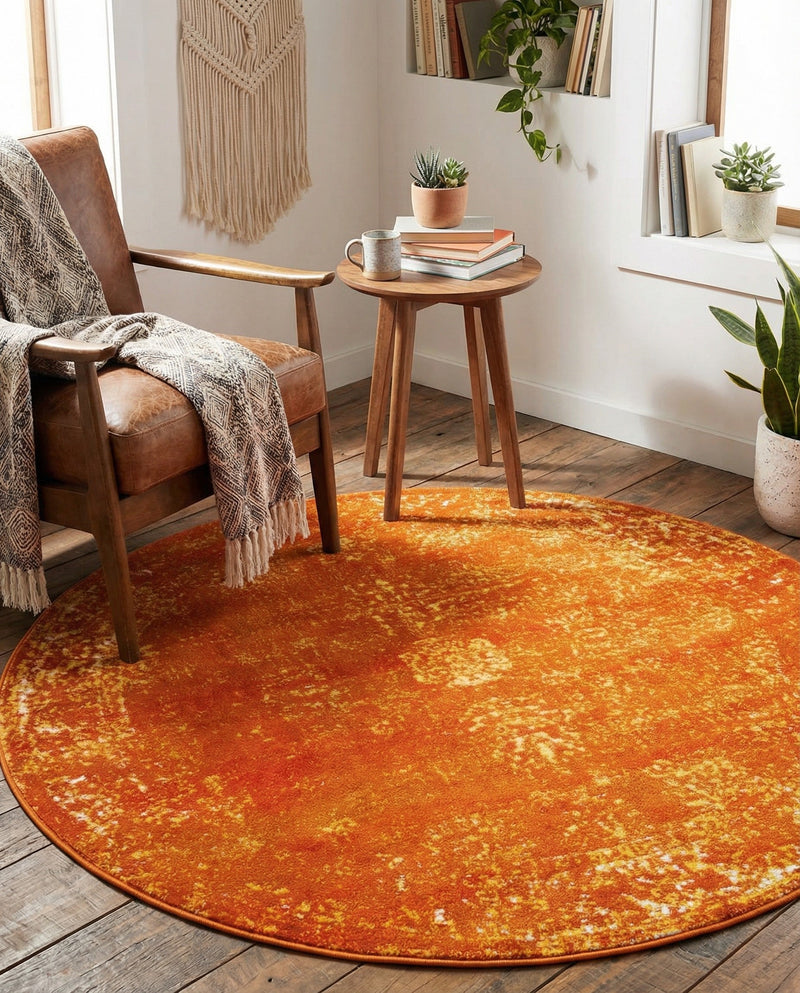 Riviera Elegance Collection Area Rug - Antibes (Orange) Round Orange  lifestyle 73