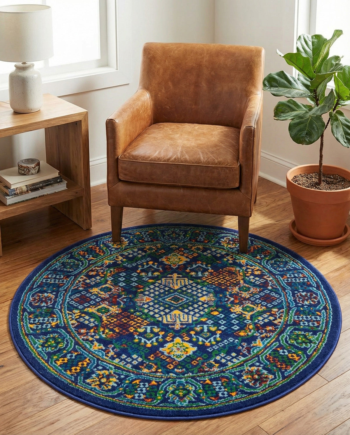 Caribbean Cove Collection Area Rug -  Mustique Round Navy Blue  lifestyle 157