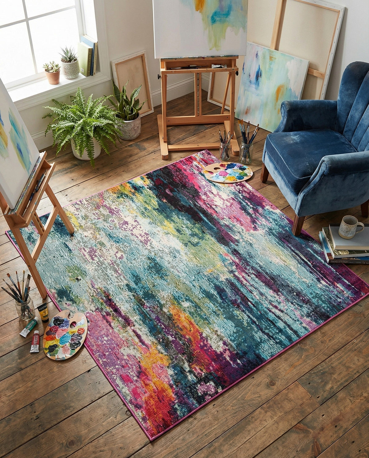 Chromatic Oasis Collection Area Rug -  Oasis Square Multi  lifestyle 122