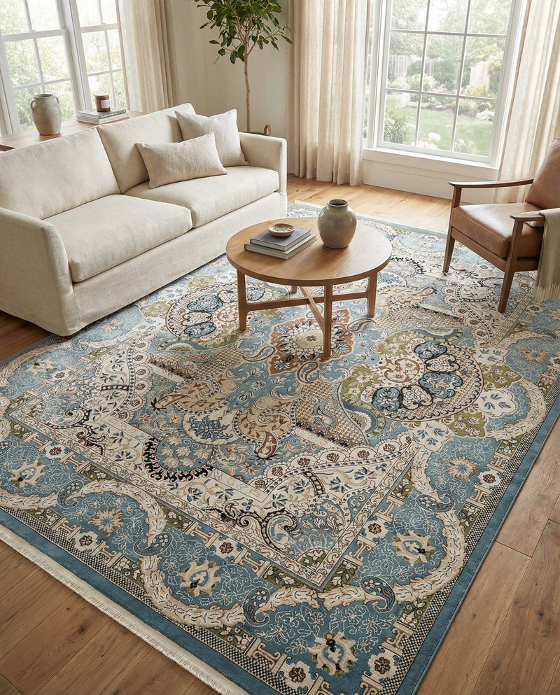 Persian Elegance Collection Area Rug -  Shiraz Rectangle Blue  lifestyle 15