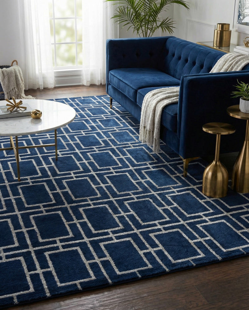 Hollywood Luxe Collection Area Rug -  Beverly (Navy Blue Silver) Rectangle Navy Blue Silver  lifestyle 14