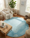 Seychelles Stripes Collection Area Rug - Mahe (Light Blue) Round Light Blue  lifestyle 47