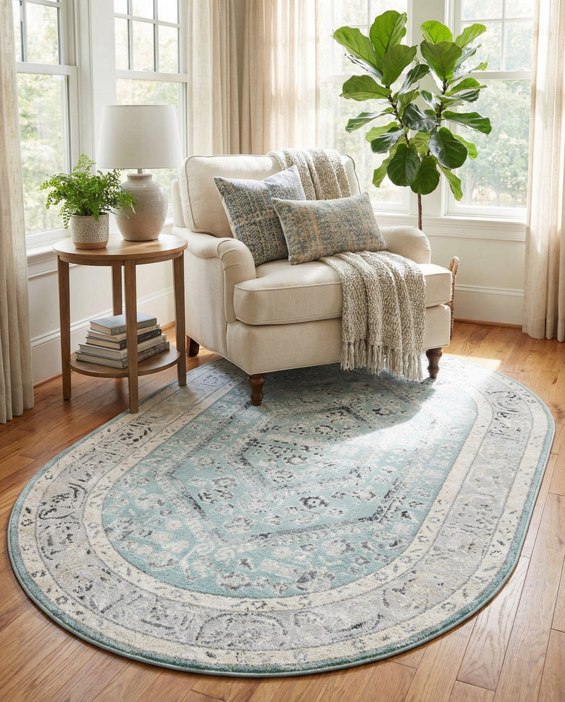 Adriana Terrace Collection Area Rug - Capri (Aqua) Oval Aqua  lifestyle 51