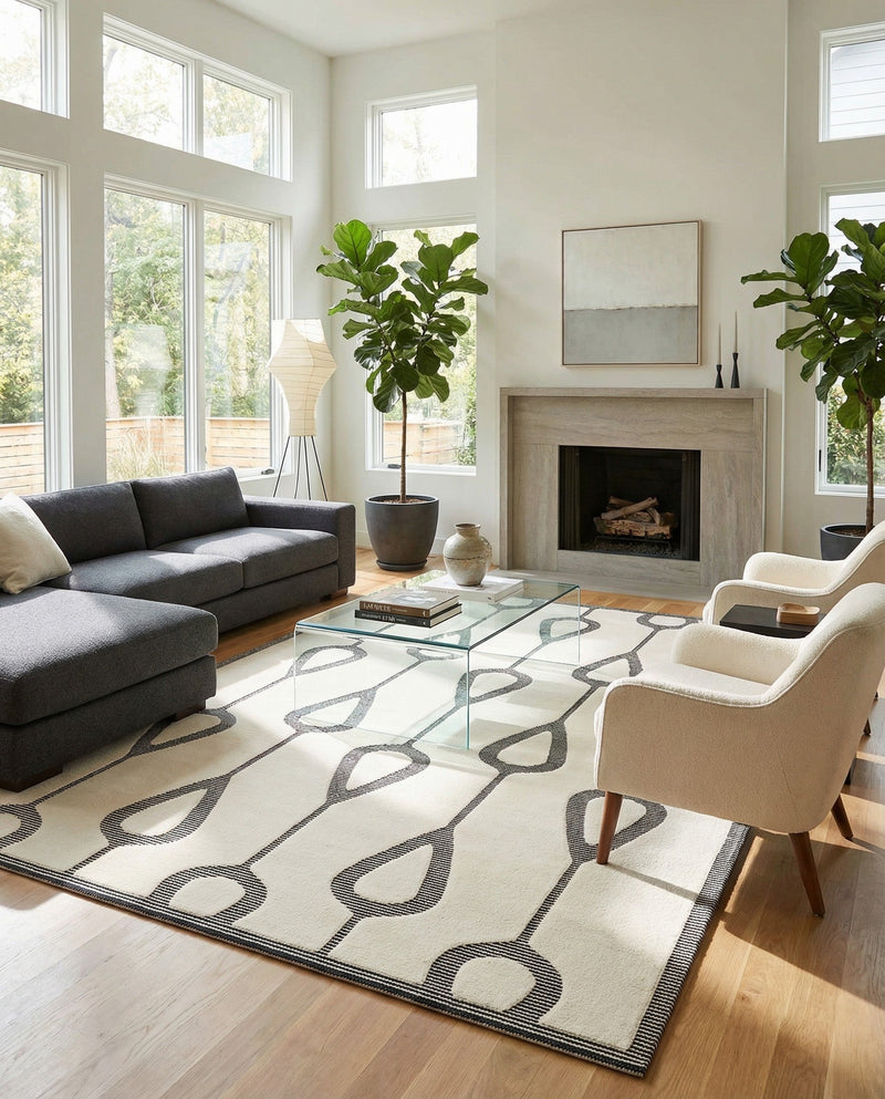Monochrome Collection Area Rug -  Marble Rectangle Ivory White  lifestyle 24