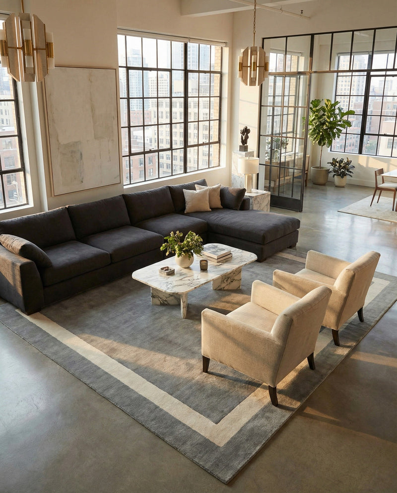 Savannah Borders Wool Collection Area Rug - Chatham Rectangle Earl Gray  lifestyle 50