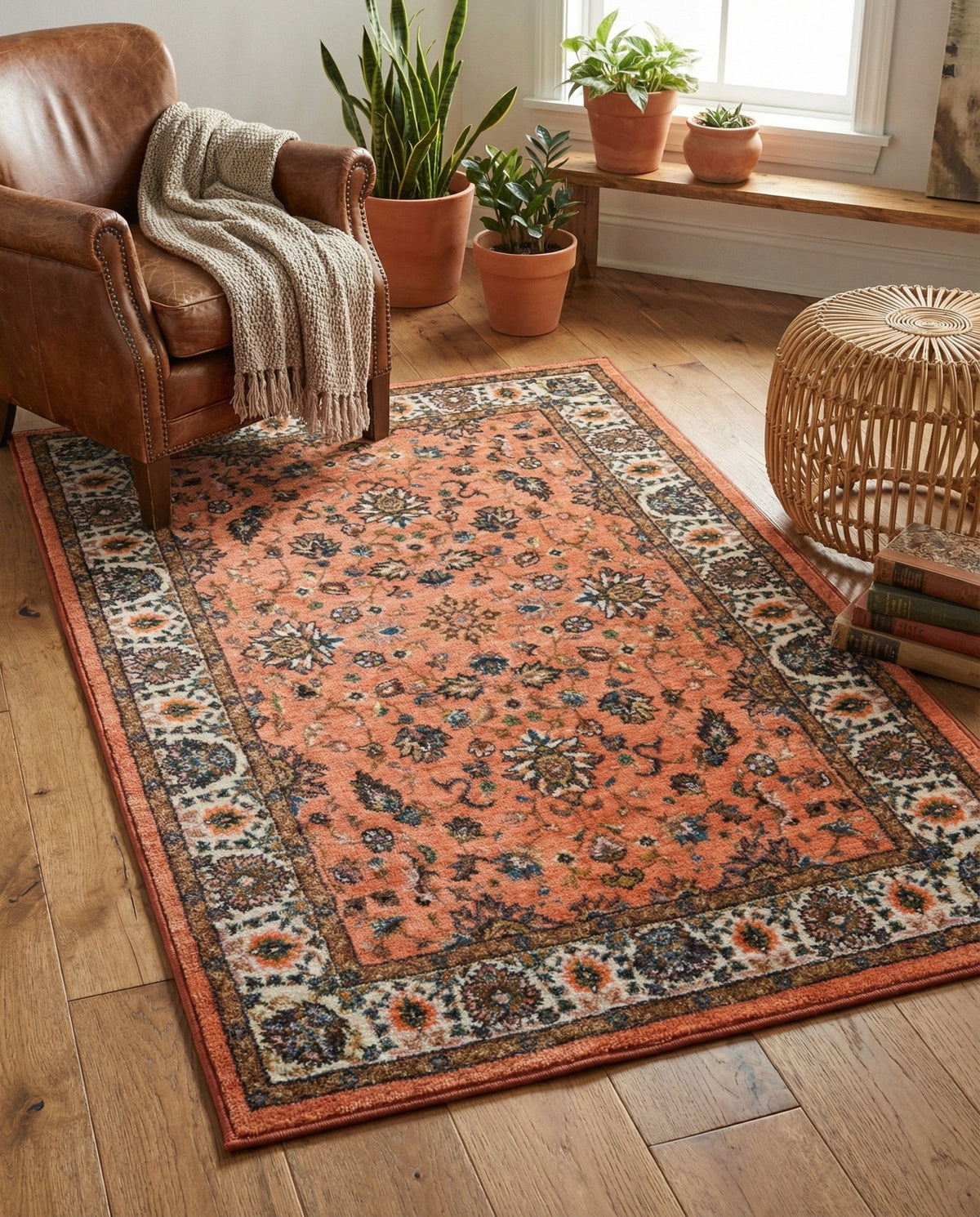 Casablanca Tapestry Collection Area Rug -  Marrakech (Salmon) Rectangle Salmon  lifestyle 9