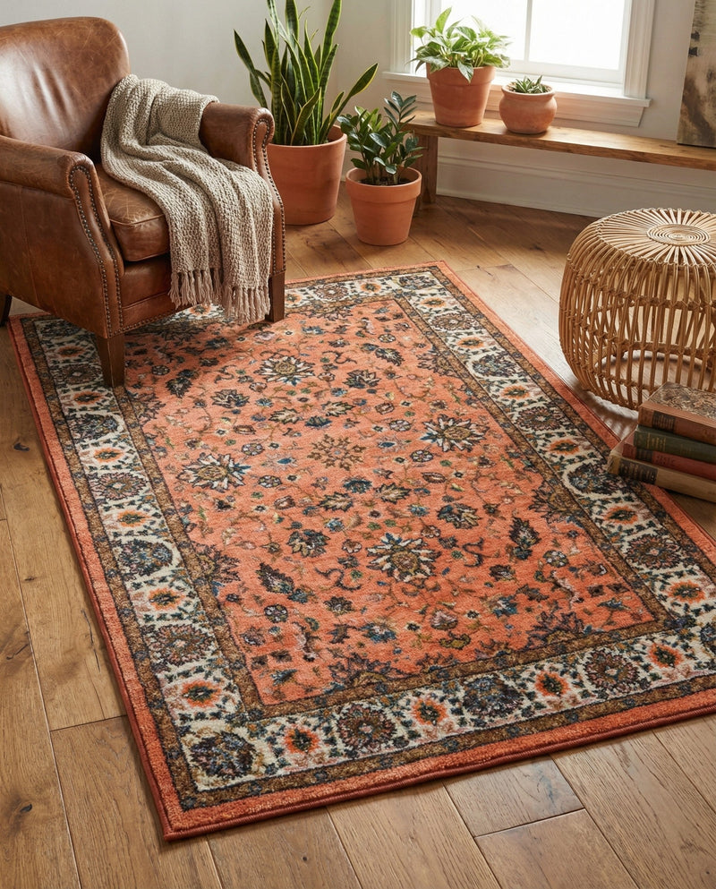 Casablanca Tapestry Collection Area Rug -  Marrakech (Salmon) Rectangle Salmon  lifestyle 9