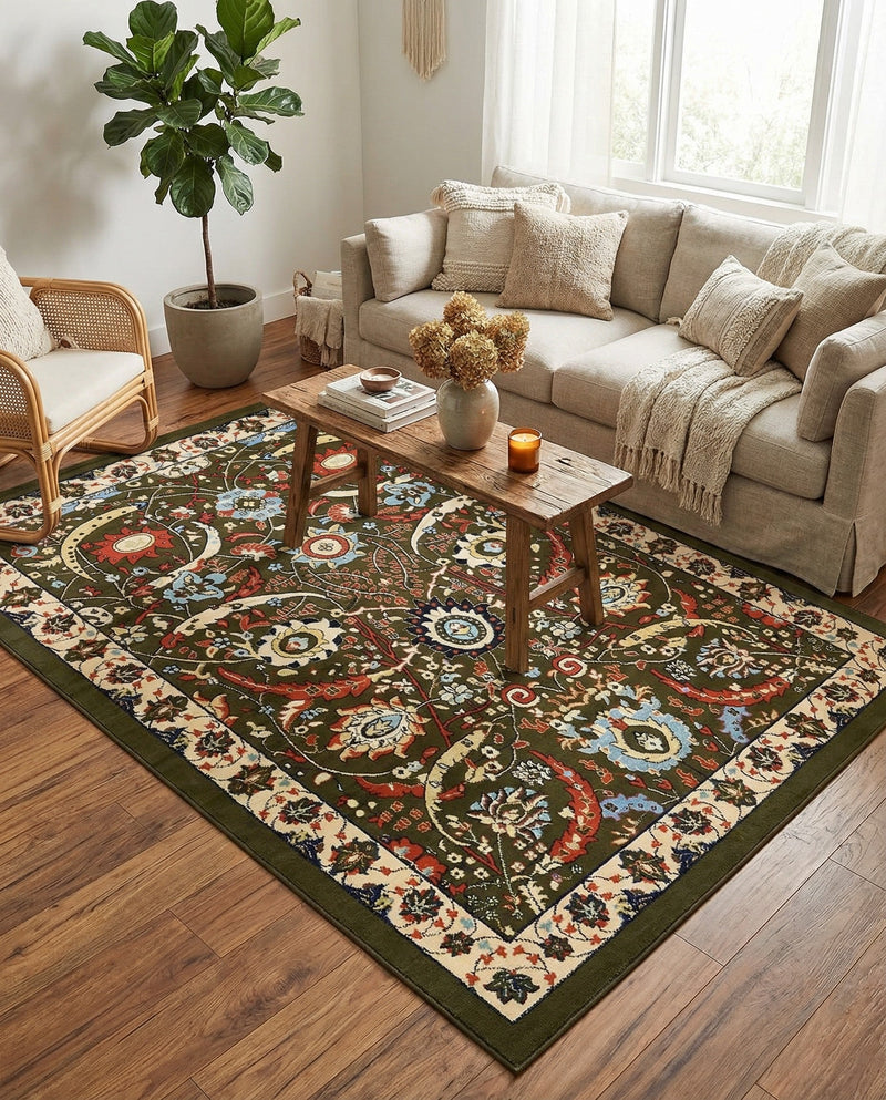 Tabriz Tapestry Collection Area Rug - Sahand (Green) Rectangle Green  lifestyle 23