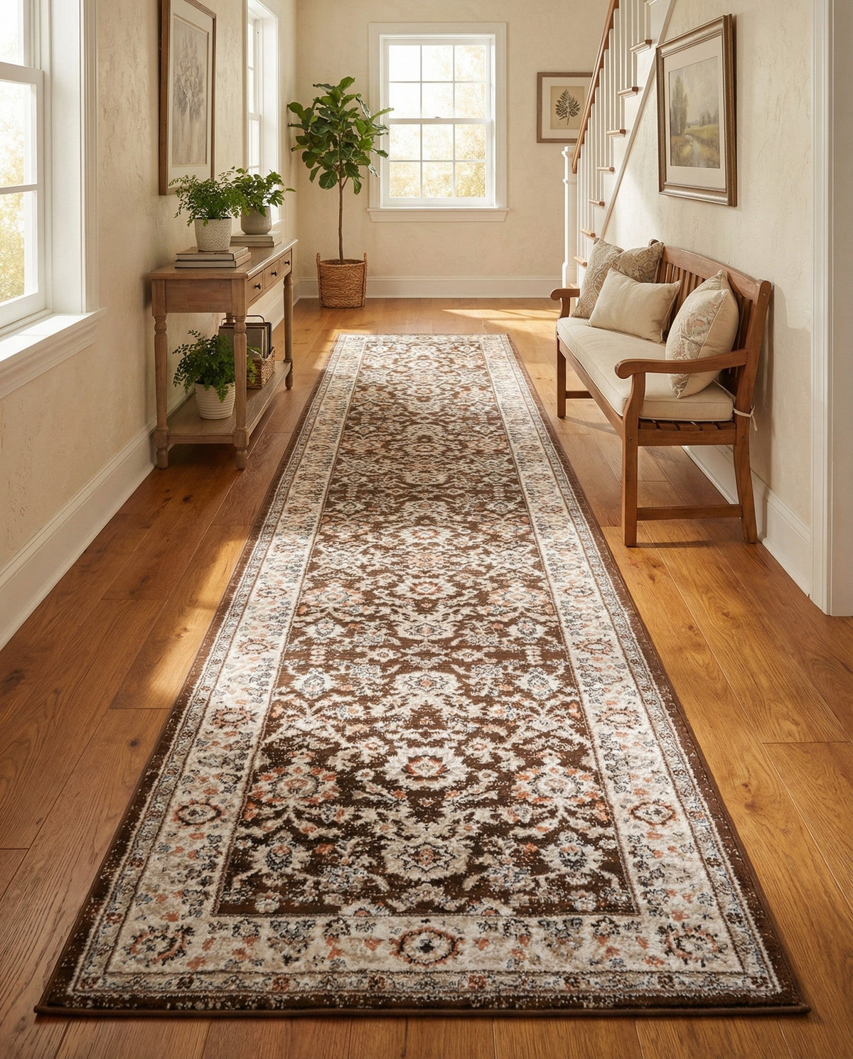 Savannah Elegance Collection Area Rug - Augusta (Brown) Runner Brown  lifestyle 93