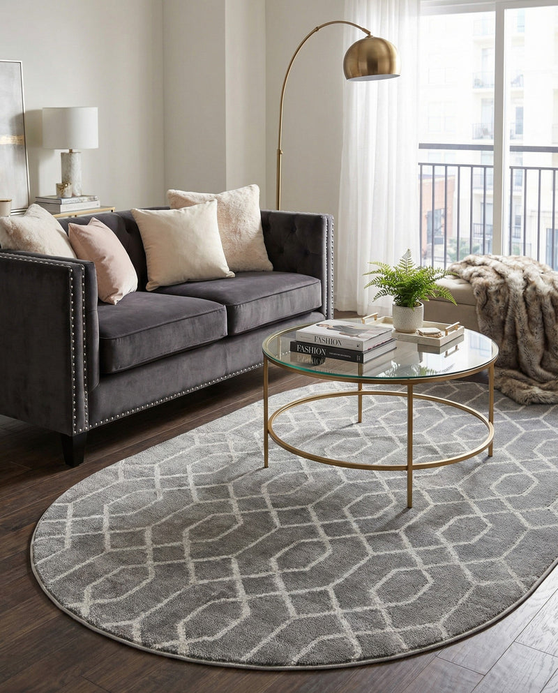Hollywood Luxe Collection Area Rug - Sunset (Gray Silver) Oval Gray Silver  lifestyle 34