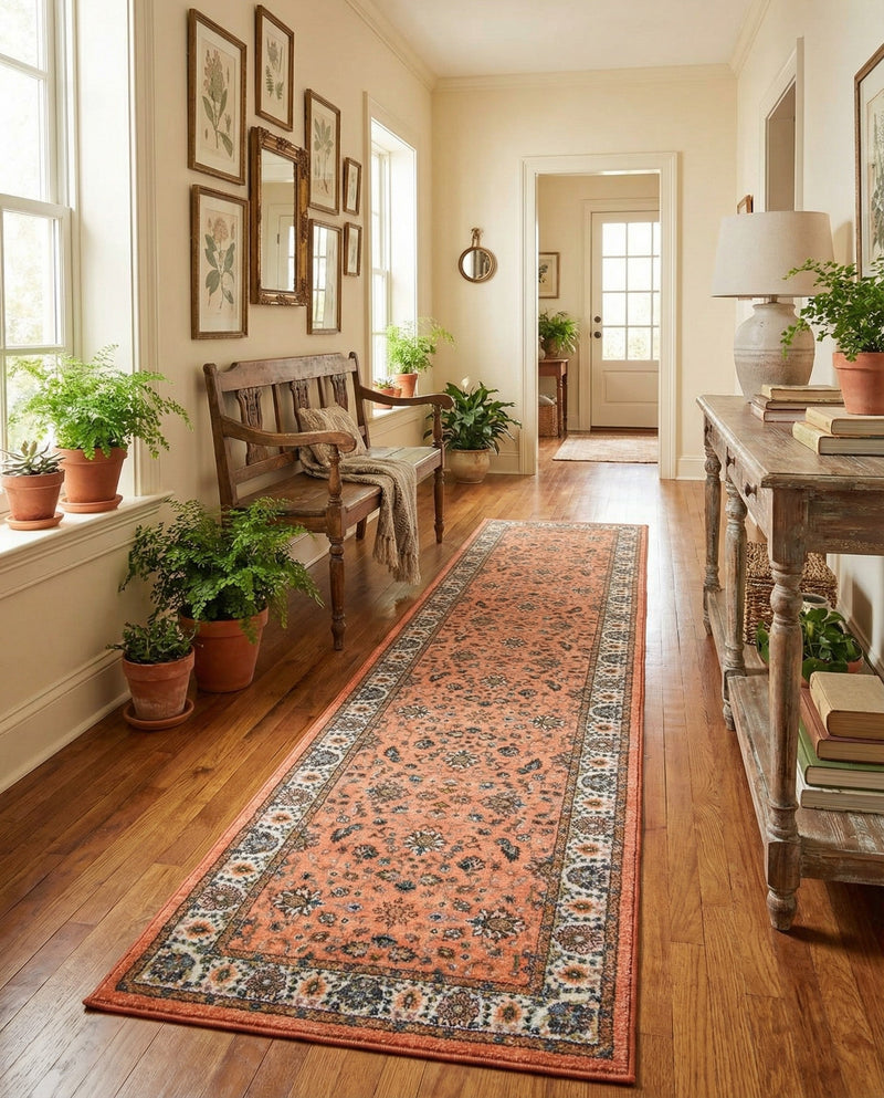 Casablanca Tapestry Collection Area Rug -  Marrakech (Salmon) Runner Salmon  lifestyle 48